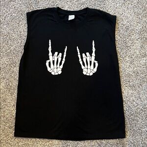 Black Sleeveless Top with Skeleton Hand Design